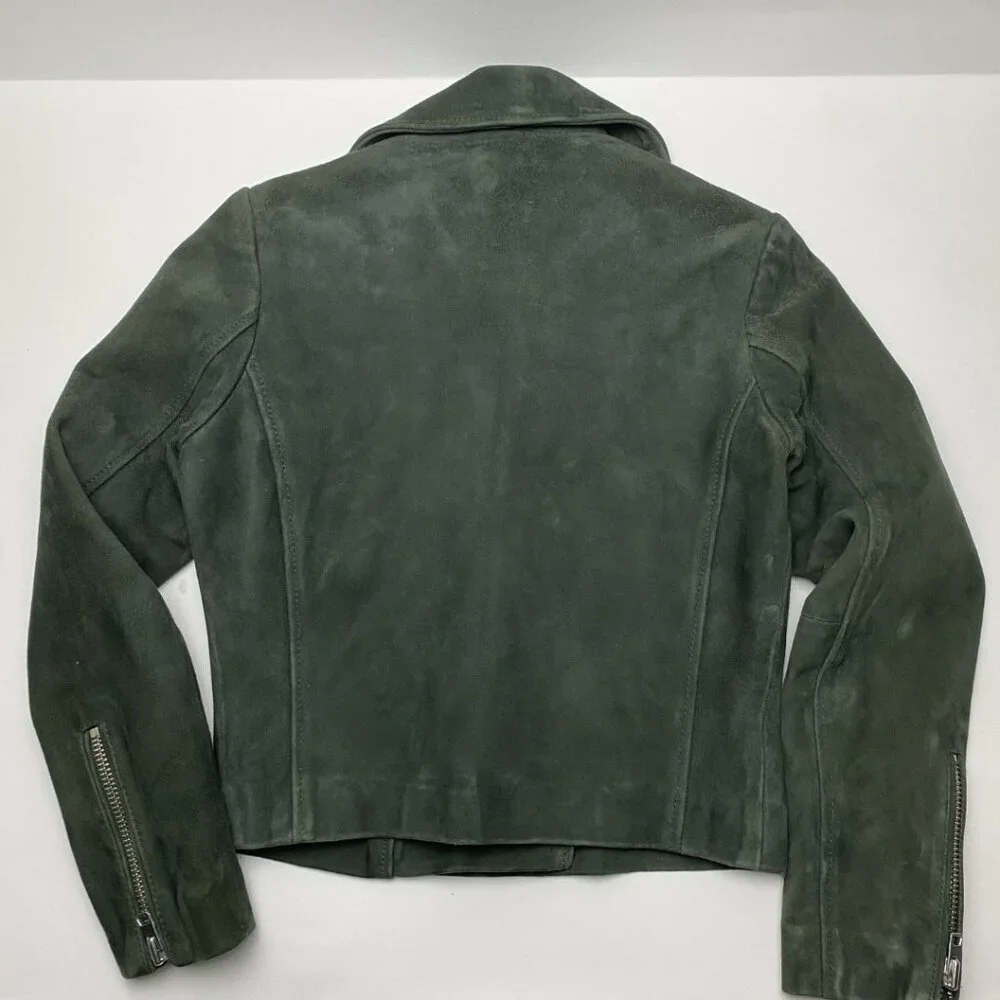 TOPSHOP Suede Caddy Moto Jacket Dark Green Size US 2 - Picture 4 of 11